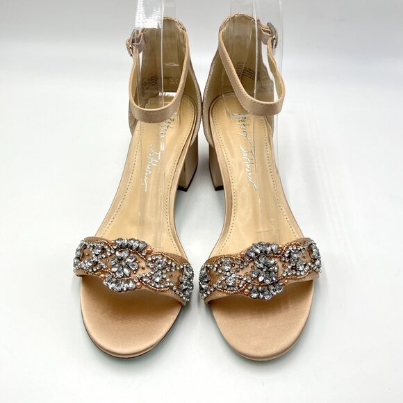 Betsey Johnson Size 5.5 Mel Champagne Satin Low Block Heels Dress Sandals‎ Shoes - Picture 2 of 16